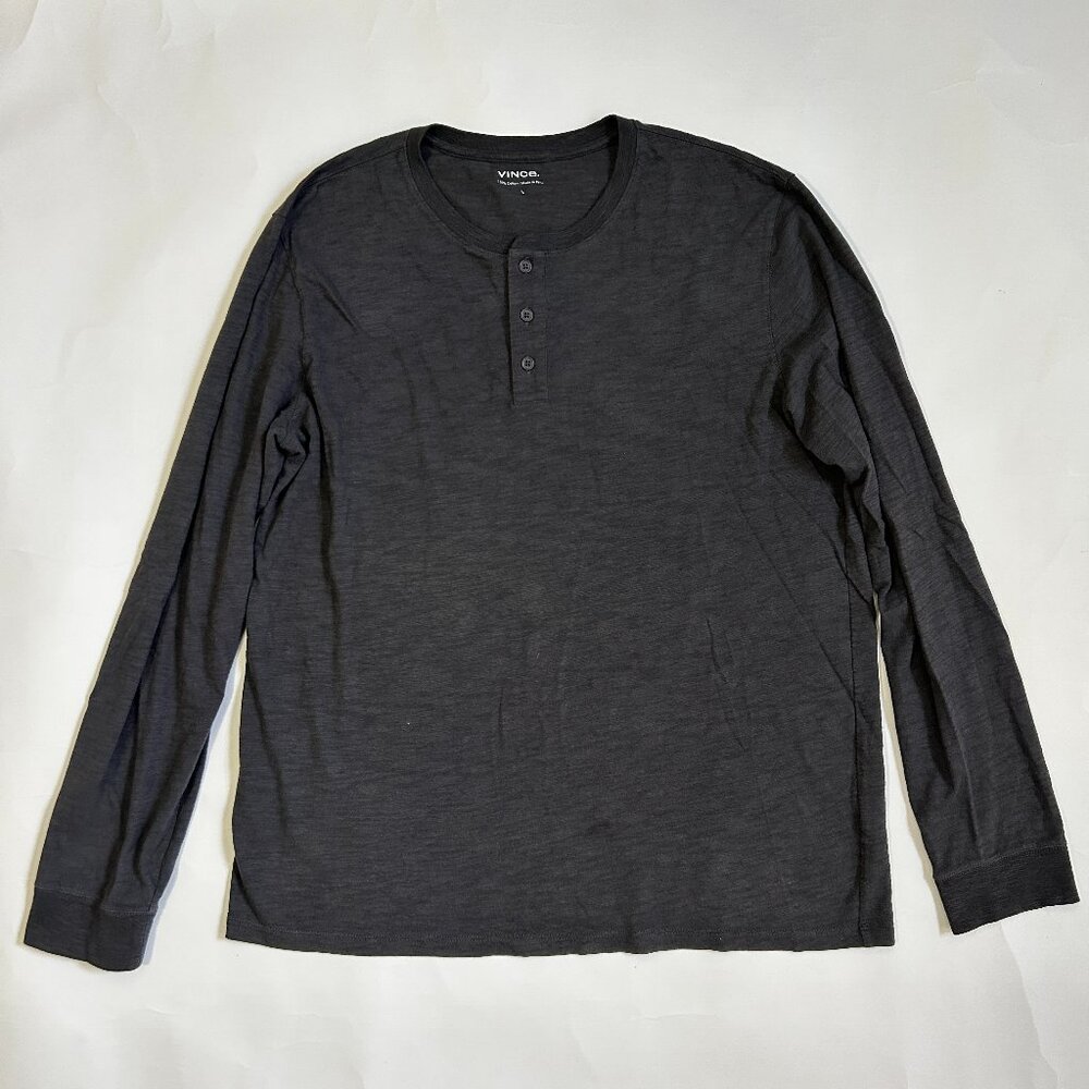 Vince Mens size L Slub Henley Long Sleeve T-Shirt Cotton Dark Gray Top preppy